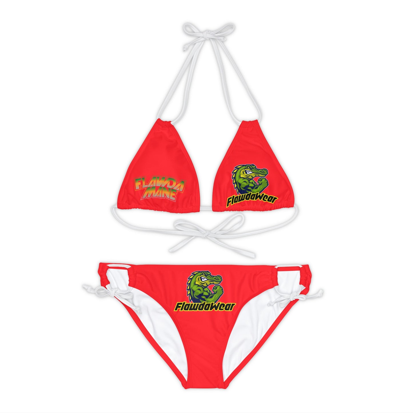 Red/White Straps Flawdawear Limited Edition OG Flawda Mane "My Piece Stand Out Like A Sailboat" Strappy Lady Playuz Bikini Set