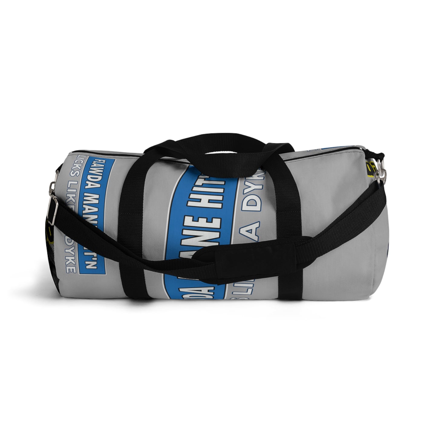 Light Grey Flawdawear Limited Edition OG Flawda Mane “Flawda Mane Hit’n Licks Like A Dyke” Duffle Playuz Bag