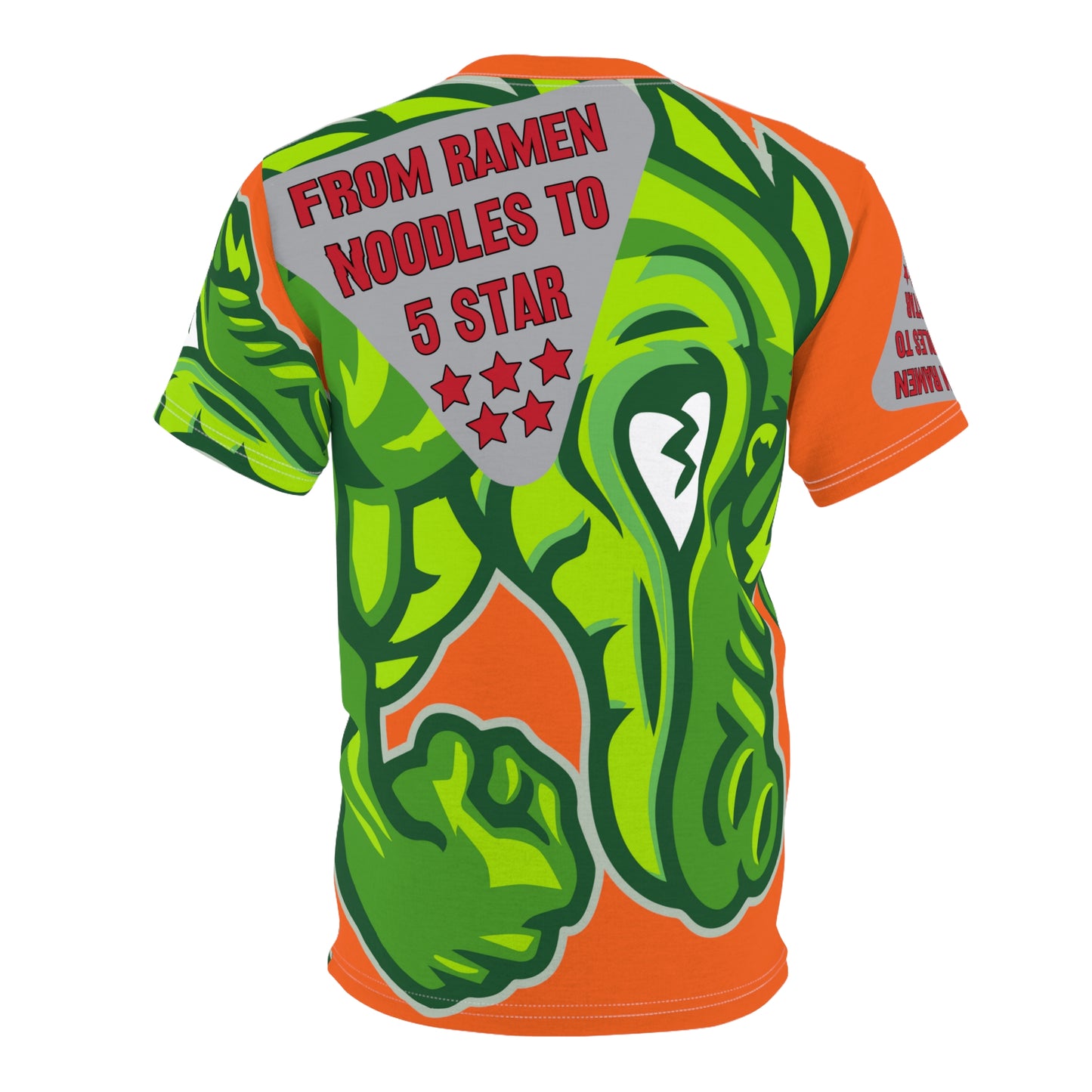 Orange/Green Flawdawear Limited Edition OG Flawda Mane “From Ramen Noodles To 5 Star” Unisex Cut & Sew Playuz Tee