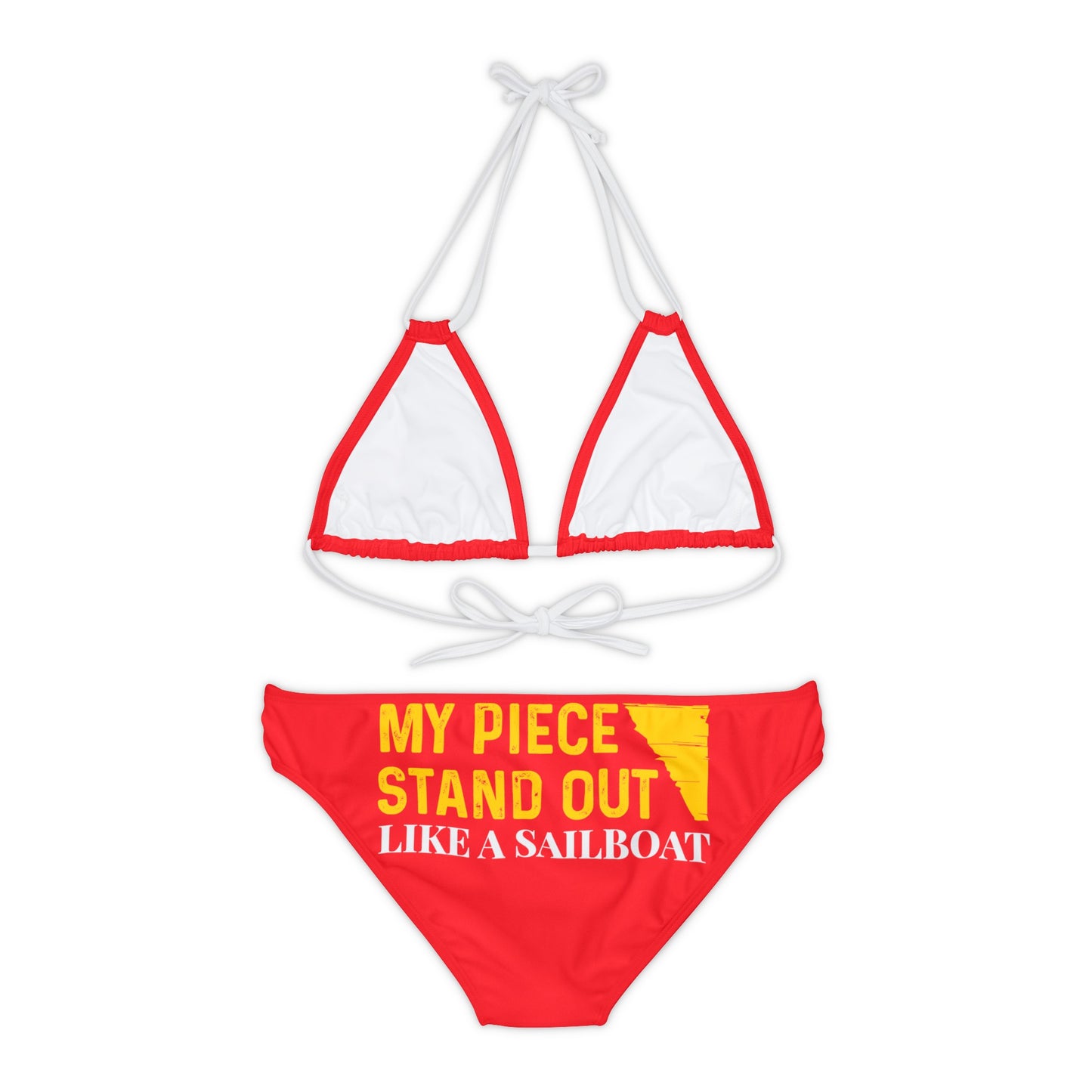Red/White Straps Flawdawear Limited Edition OG Flawda Mane "My Piece Stand Out Like A Sailboat" Strappy Lady Playuz Bikini Set
