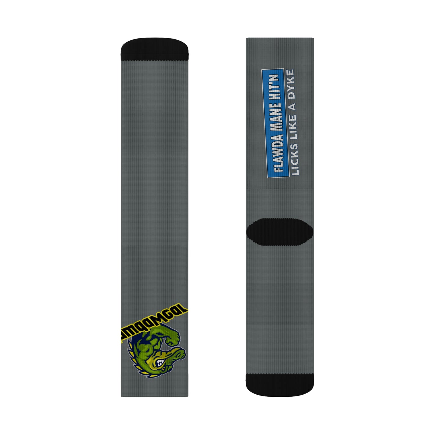 Dark Grey Flawdawear Limited Edition OG Flawda Mane “Flawda Mane Hit’n Licks Like A Dyke” Medium Playuz Socks