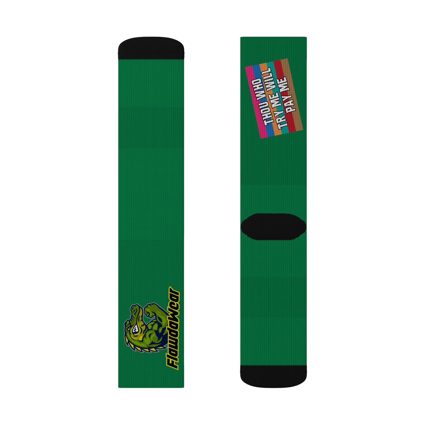 Dark Green Flawdawear Limited Edition OG Rich Daddy “Thou Who Try Me Will Pay Me” Medium Playuz Socks