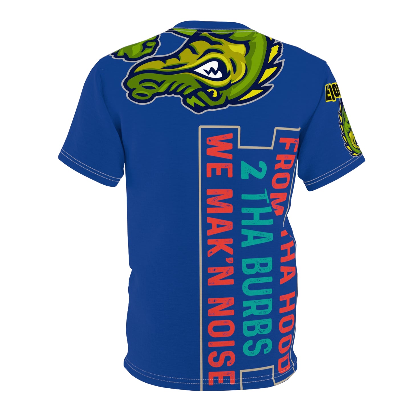 Dark Blue Flawdawear Limited Edition OG Flawda Mane “From Tha Hood 2 Tha Burbs We Mak’n Noise” Unisex Cut & Sew Playuz Tee