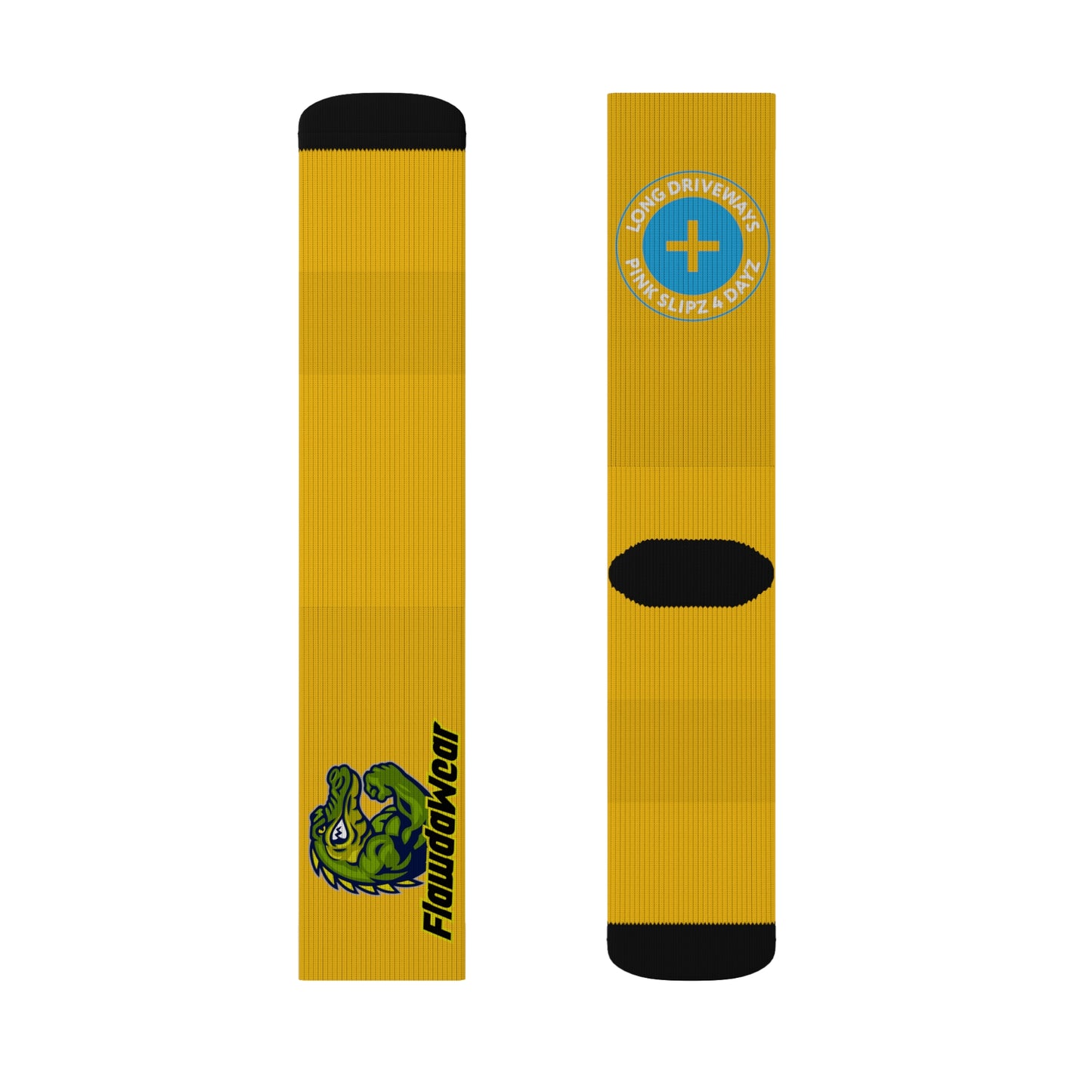 Yellow Flawdawear Limited Edition OG Alligator Papuh Playuz “Long Driveways + Pink Slipz 4 Dayz” Medium Playuz Socks
