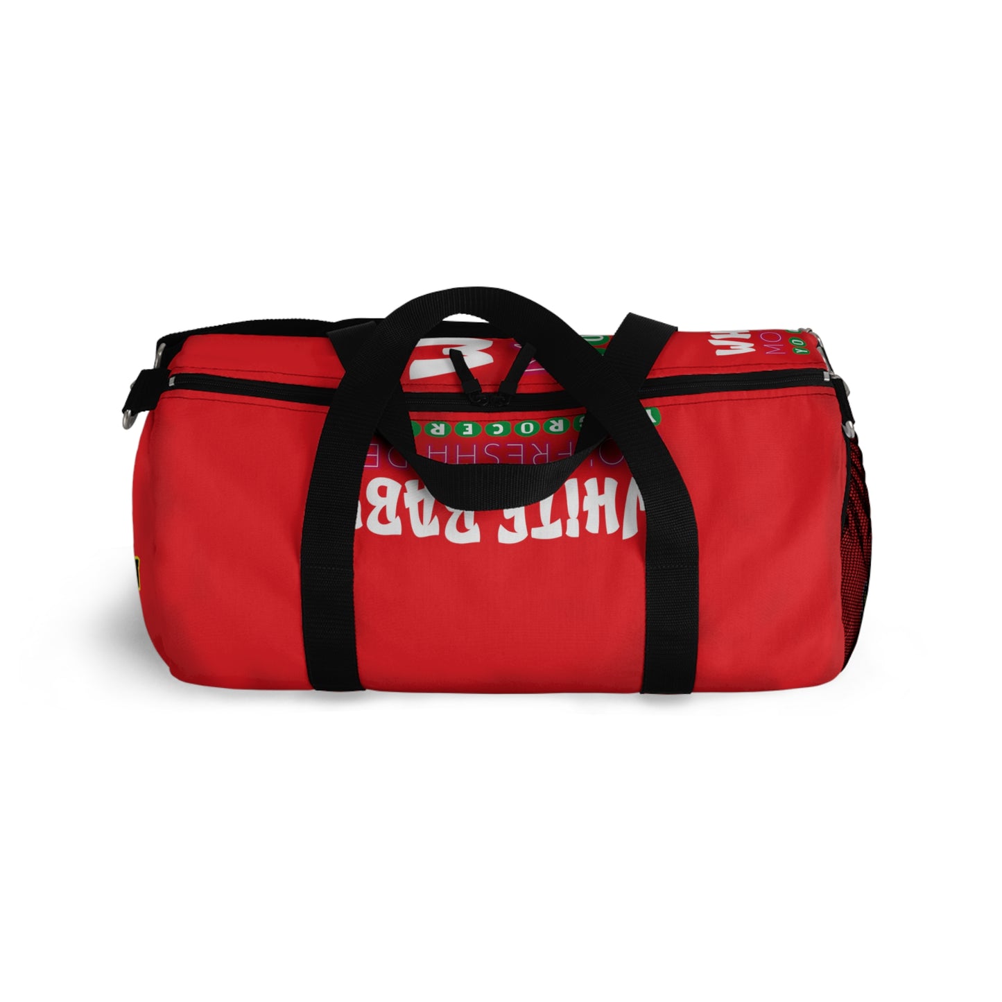 Red Flawdawear Limited Edition OG Rich Daddy “White Baby Mo’ Fresha Den Yo Groceries” Duffle Playuz Bag