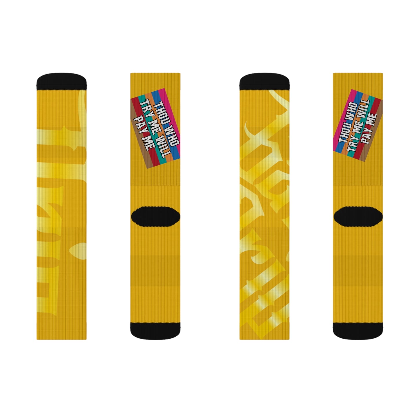 Yellow Gator Drip Supa-Heavy Excess-Stunna Hypa-Flex Limited Edition OG Rich Daddy “Thou Who Try Me Will Pay Me” Medium Playuz Socks