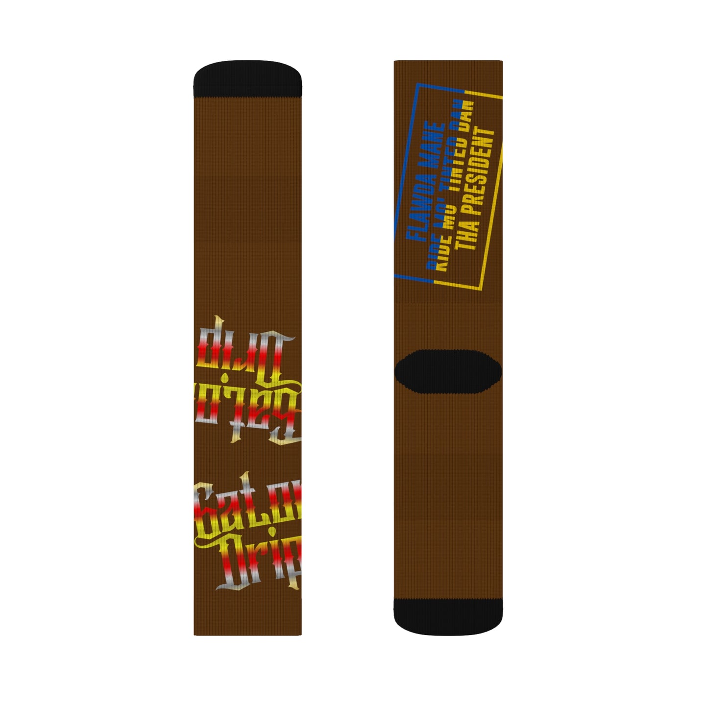 Brown Gator Drip Supa-Heavy Excess-Stunna Hypa-Flex Limited Edition OG Alligator Flawda Mane “Flawda Mane Ride Mo’ Tinted Dan Tha President” Medium Playuz Socks
