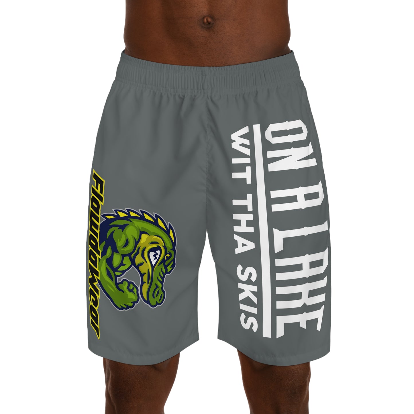 Light Grey Flawdawear Flawda Mane “On A Lake Wit Tha Skis” Limited Edition OG Men’s Jogguz Playuz Shorts