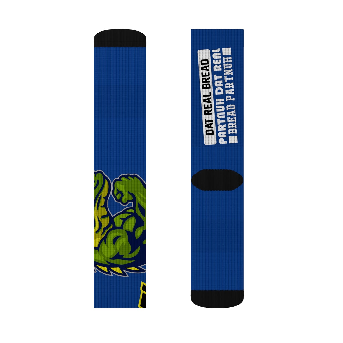 Dark Blue Flawdawear Limited Edition OG Alligator Papuh Playuz “Dat Real Bread Partnuh Dat Real Bread Partnuh” Medium Playuz Socks