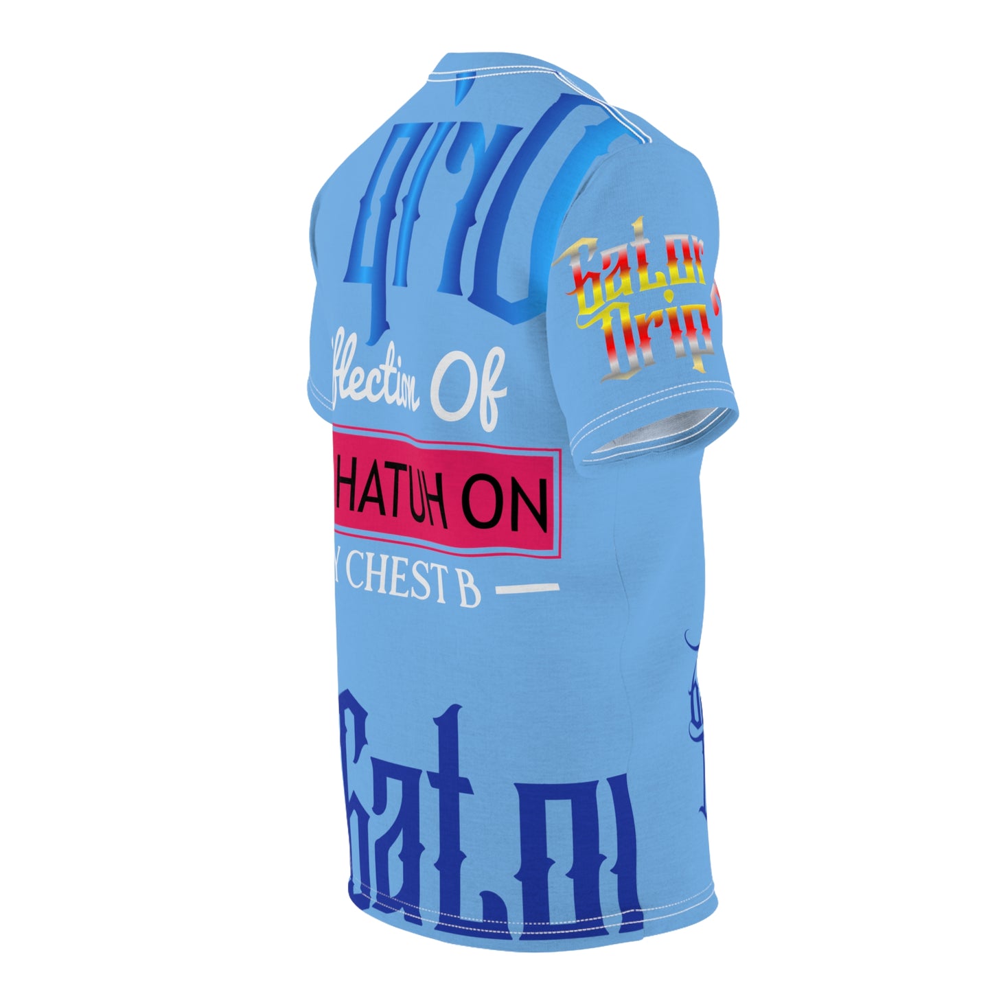 Light Blue Gator Drip Exclusive Supa-Heavy Excess-Stunna Flex Alligator Playuz Limited Edition OG Multi-Logo Rich Daddy “Reflection Of Tha Hatuh On My Chest B" Unisex Cut & Sew Playuz Tee