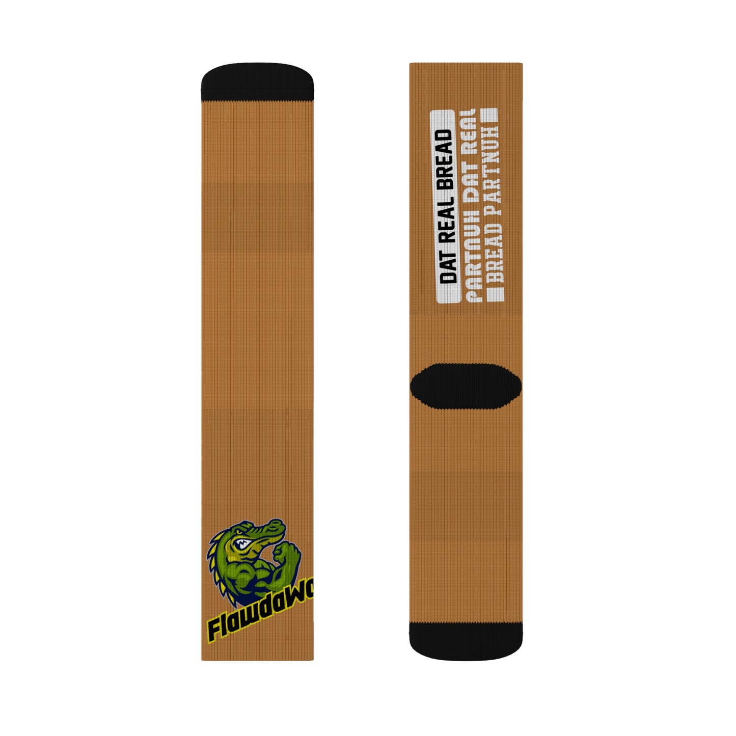 Light Brown Flawdawear Limited Edition OG Alligator Papuh Playuz “Dat Real Bread Partnuh Dat Real Bread Partnuh” Medium Playuz Socks