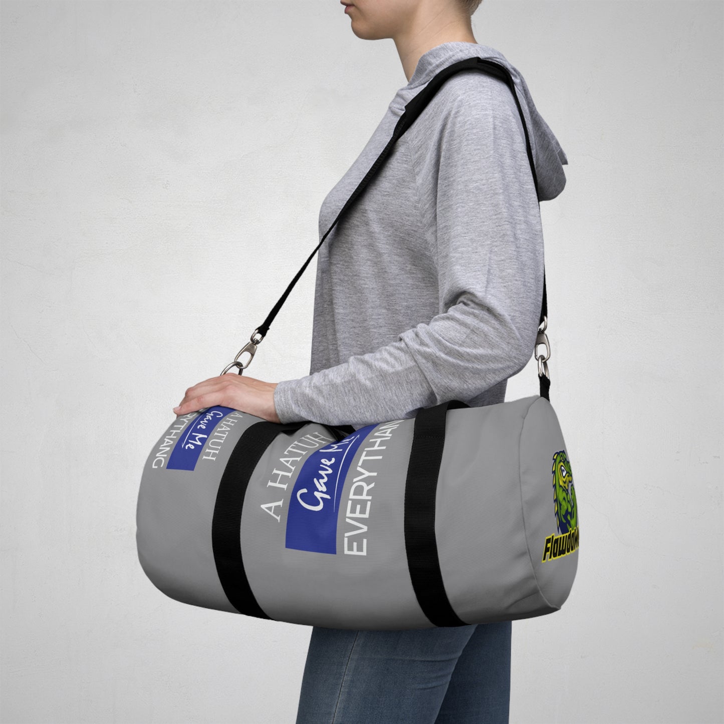 Grey Flawdawear Limited Edition OG Flawda Mane “A Hatuh Gave Me Everythang” Duffle Playuz Bag