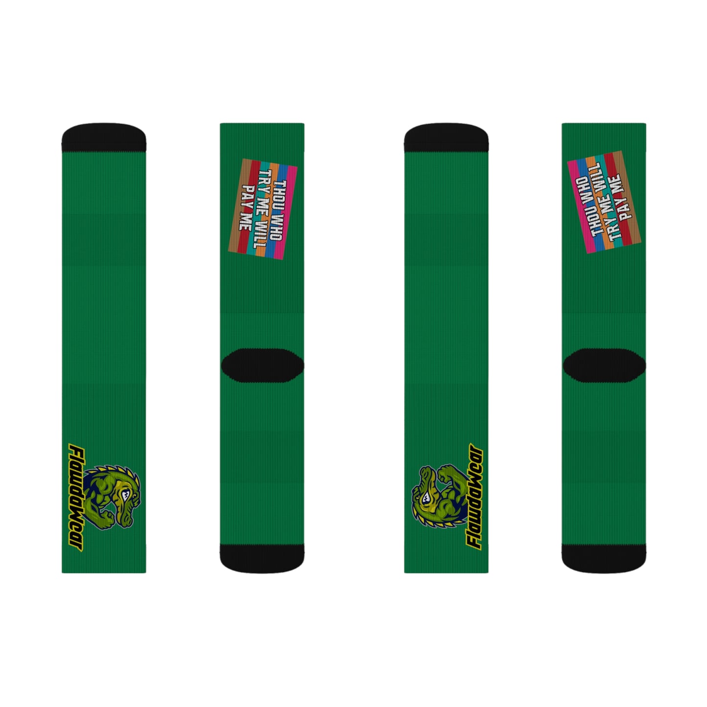 Dark Green Flawdawear Limited Edition OG Rich Daddy “Thou Who Try Me Will Pay Me” Medium Playuz Socks