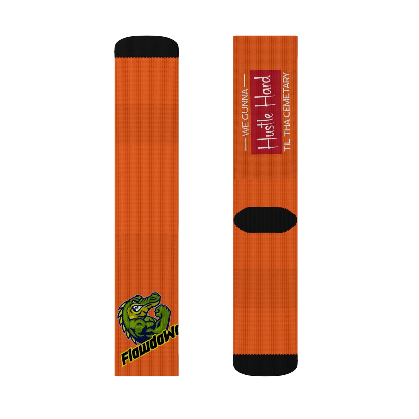 Orange Flawdawear Limited Edition OG Flawda Mane “We Gunna Hustle Hard Til Tha Cemetary” Medium Playuz Socks