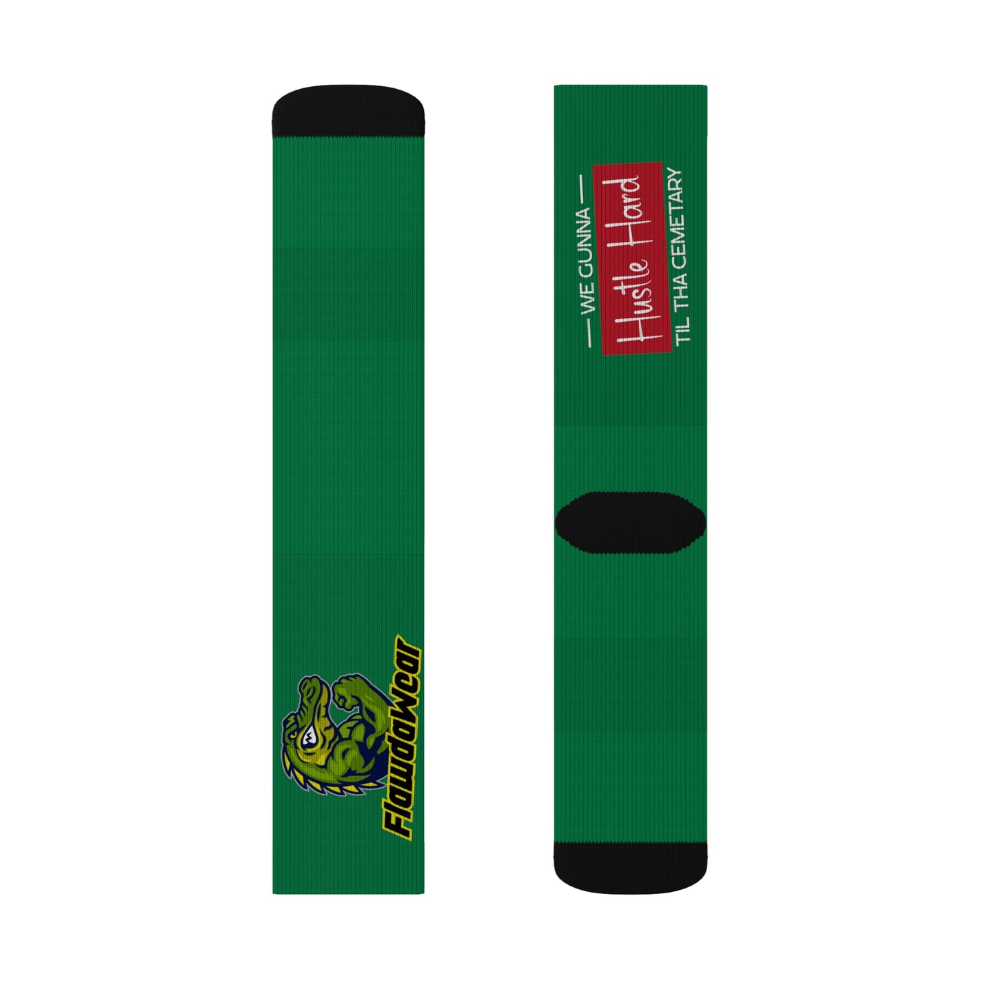 Dark Green Flawdawear Limited Edition OG Flawda Mane “We Gunna Hustle Hard Til Tha Cemetary” Medium Playuz Socks