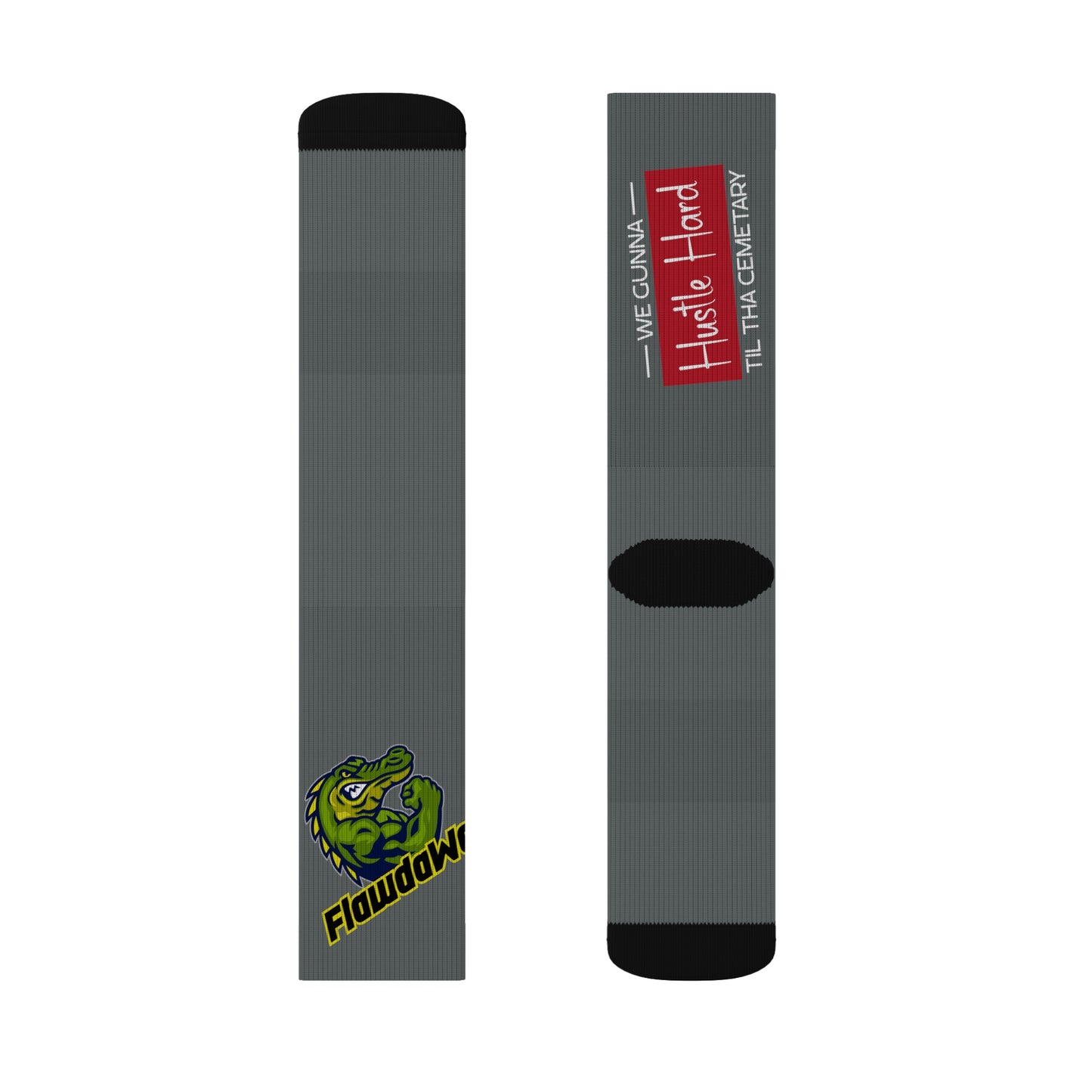Dark Grey Flawdawear Limited Edition OG Flawda Mane “We Gunna Hustle Hard Til Tha Cemetary” Medium Playuz Socks