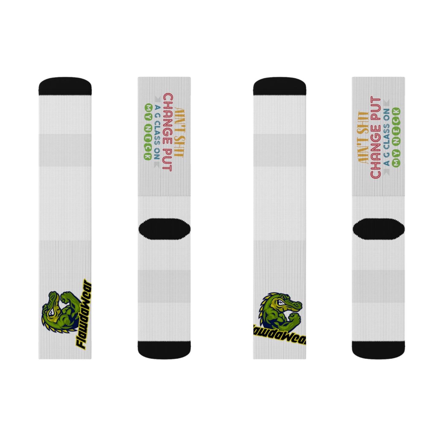White Flawdawear Limited Edition OG Flawda Mane “Ain’t Shit Change Put A G Class On My Neck” Medium Playuz Socks