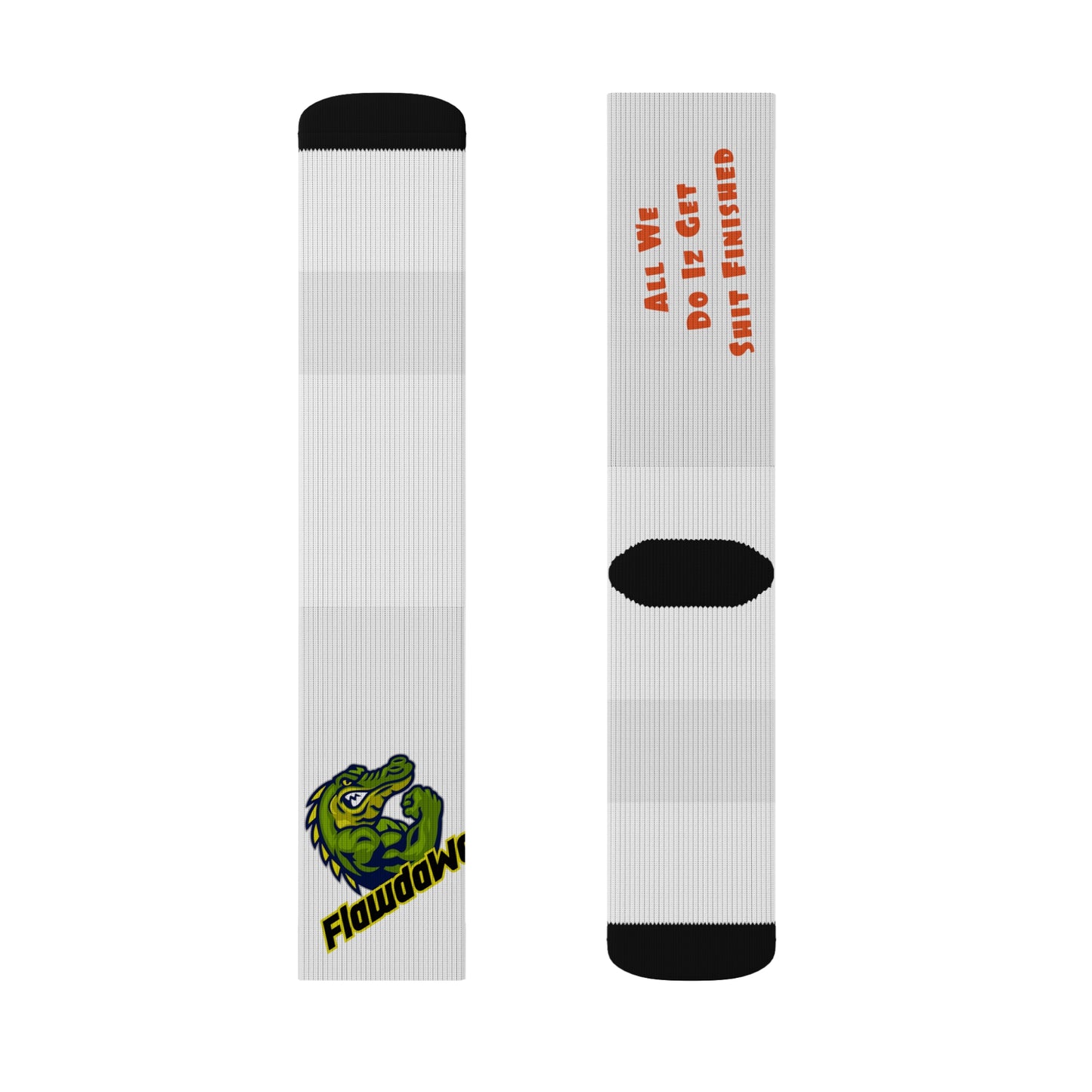 White Flawdawear Limited Edition OG Alligator Papuh Playuz “All We Do Iz Get Shit Finished” Medium Playuz Socks