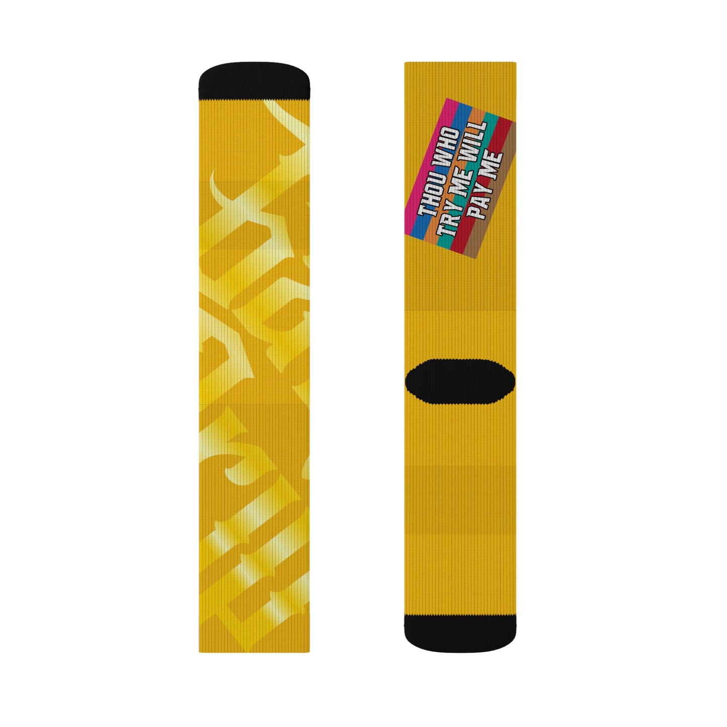 Yellow Gator Drip Supa-Heavy Excess-Stunna Hypa-Flex Limited Edition OG Rich Daddy “Thou Who Try Me Will Pay Me” Medium Playuz Socks