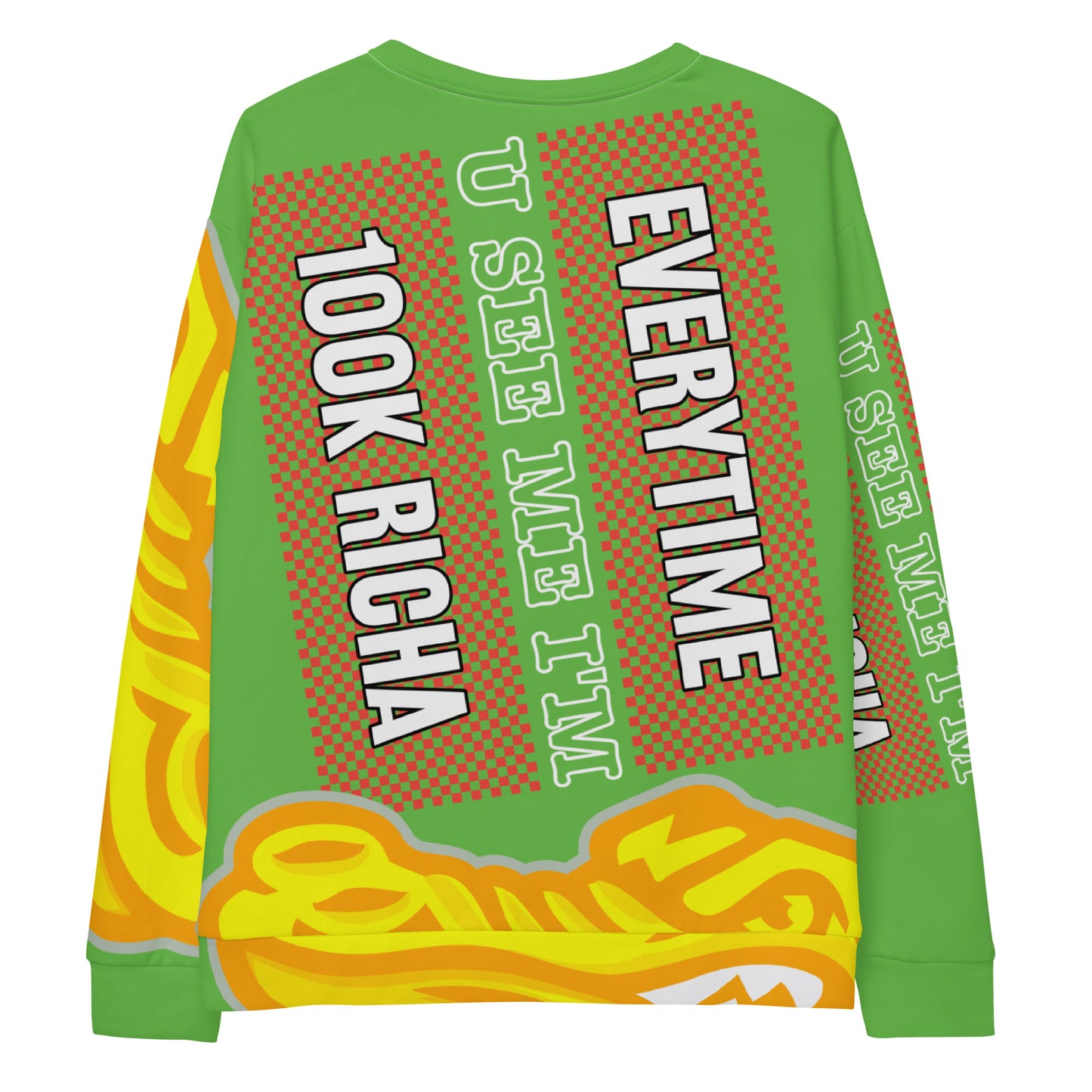 Green Flawdawear Limited Edition OG Rich Daddy “Everytime U See Me I’m 100K Richa” Unisex Playuz Sweatshirt