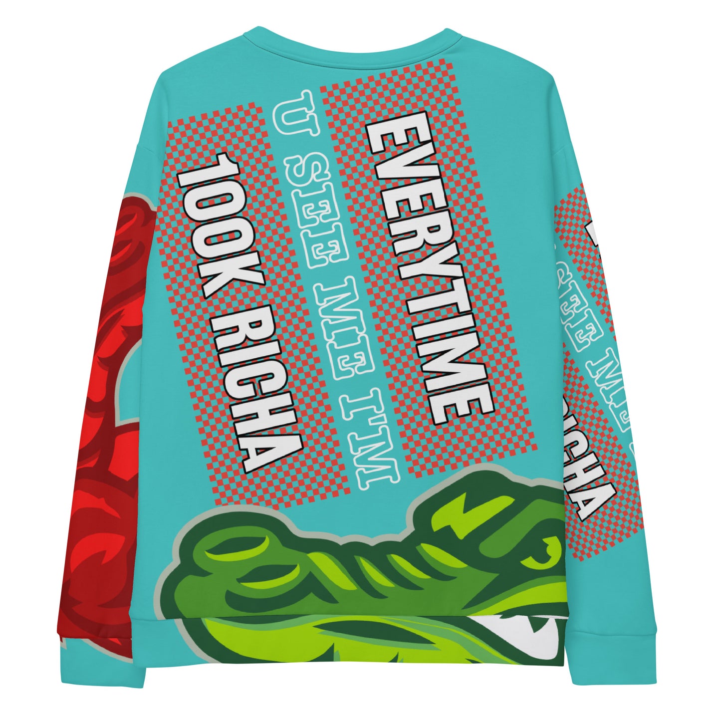 Dark Turquoise Flawdawear Limited Edition OG Rich Daddy “Everytime U See Me I’m 100K Richa” Unisex Playuz Sweatshirt