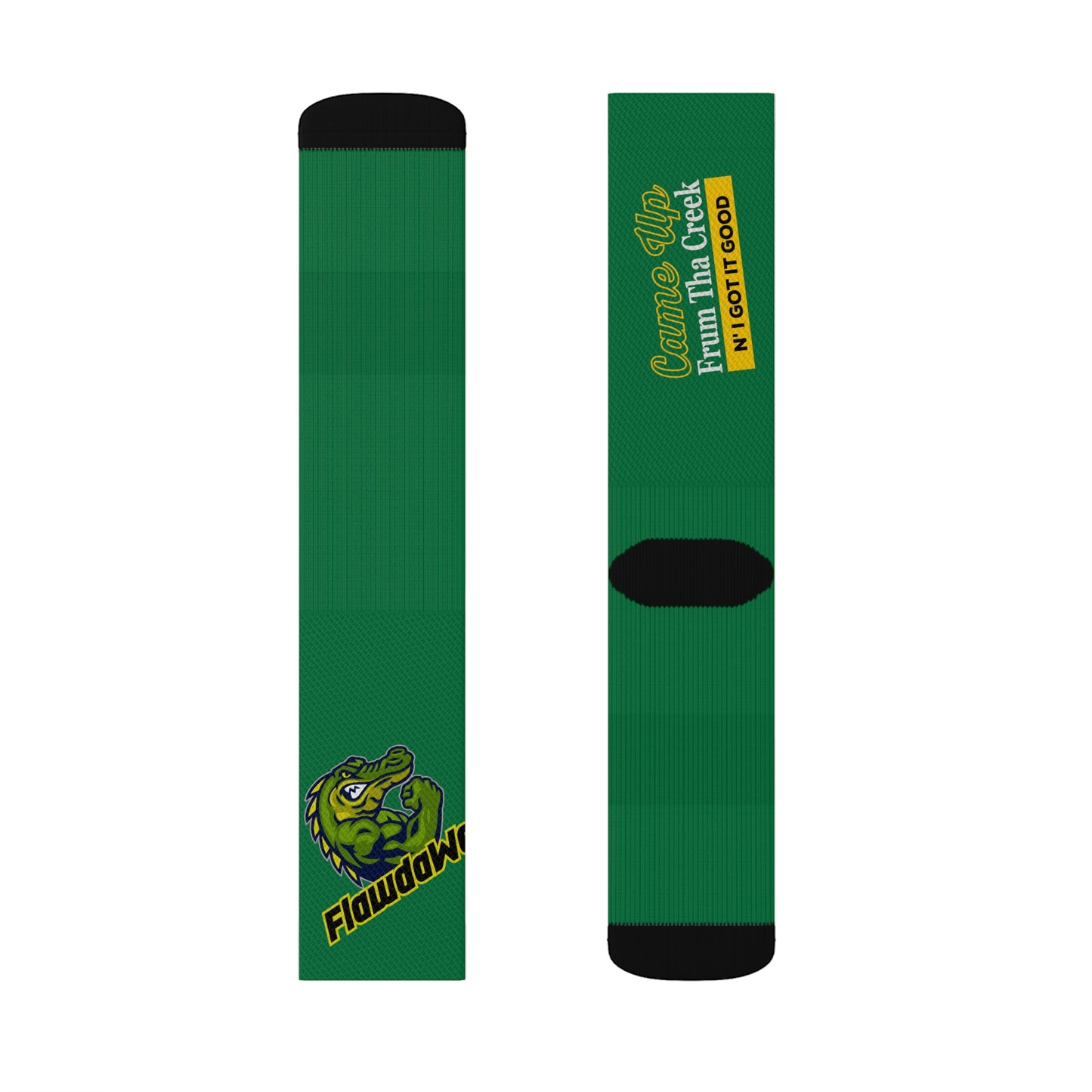 Dark Green Flawdawear Limited Edition OG Flawda Mane “Came Up Frum Tha Creek N’ I Got It Good” Medium Playuz Socks