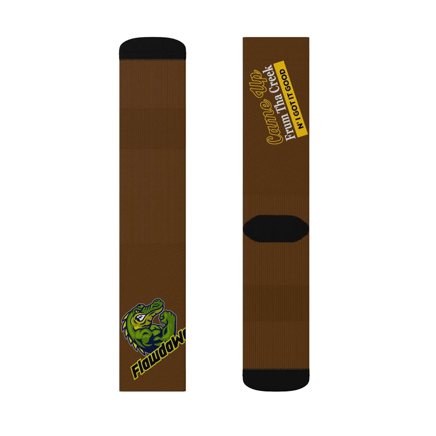 Brown Flawdawear Limited Edition OG Flawda Mane “Came Up Frum Tha Creek N’ I Got It Good” Medium Playuz Socks