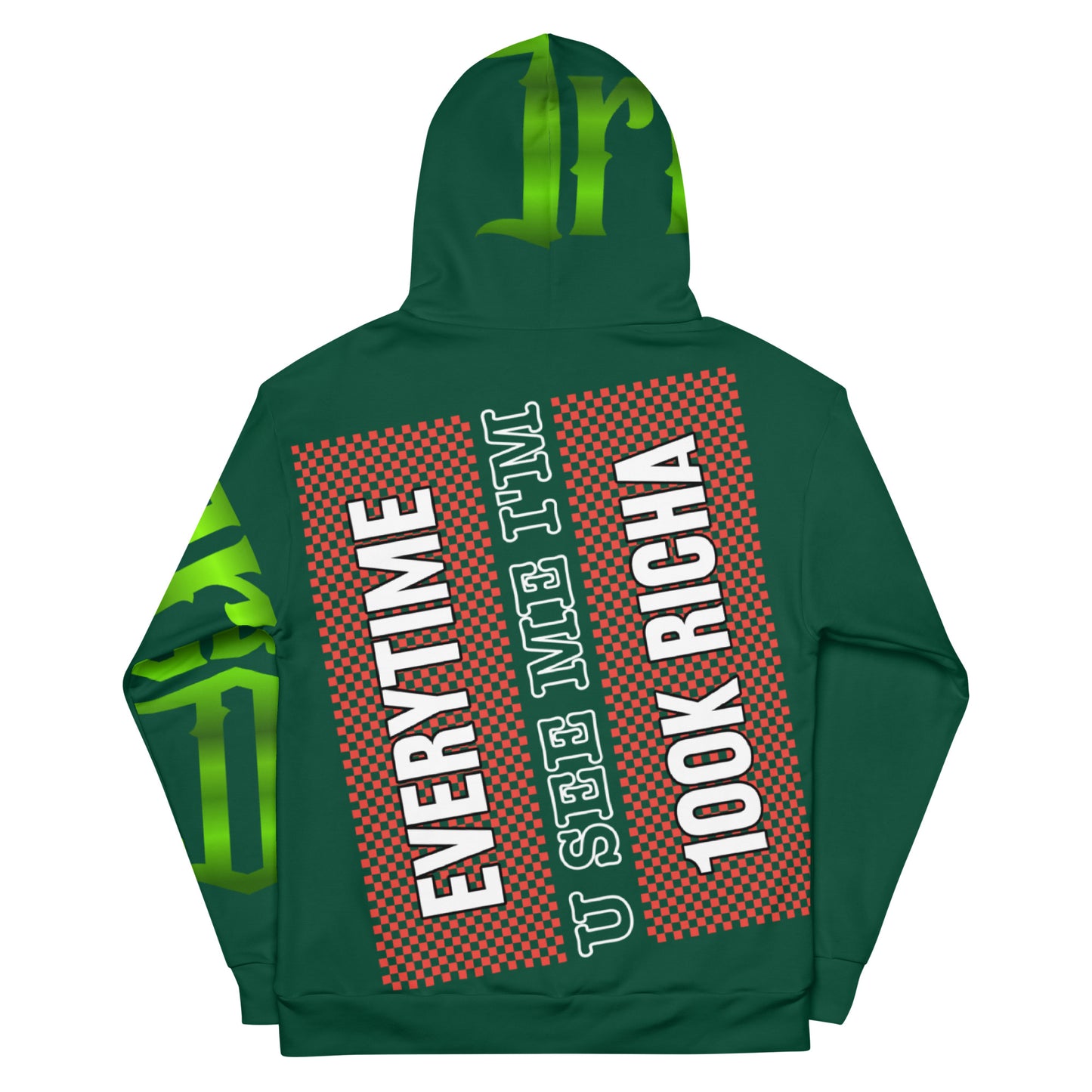 British Racing Green Gator Drip Supa-Heavy Excess-Stunna Hypa-Flex Limited Edition OG Rich Daddy “Everytime U See Me I’m 100k Richa” Unisex Playuz Hoodie
