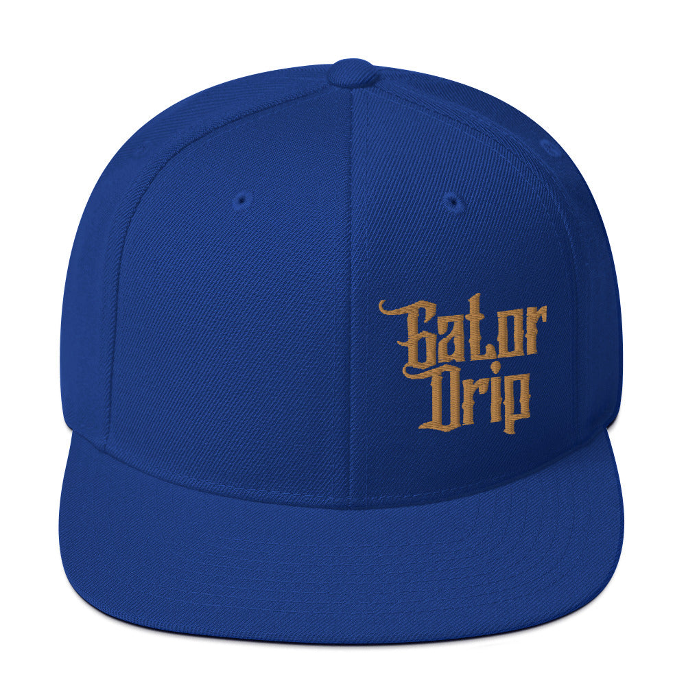 Royal Blue Gator Drip x Yupoong 6089M Exclusive Supa-Heavy Excess-Stunna Hypa-Flex Alligator Playuz Limited Edition OG Old Gold Logo Classic Snapback Playuz Hat