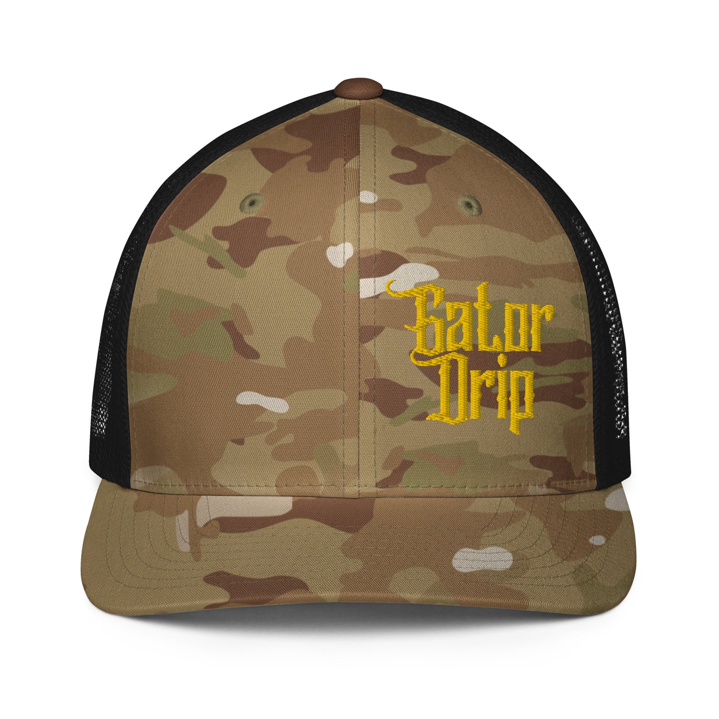 Multi-Camo/Green/Black Gator Drip Flexfit Exclusive Supa-Heavy Excess-Stunna Hypa-Flex Alligator Playuz Limited Edition OG Yellow Logo Fitted Trucka Playuz Cap