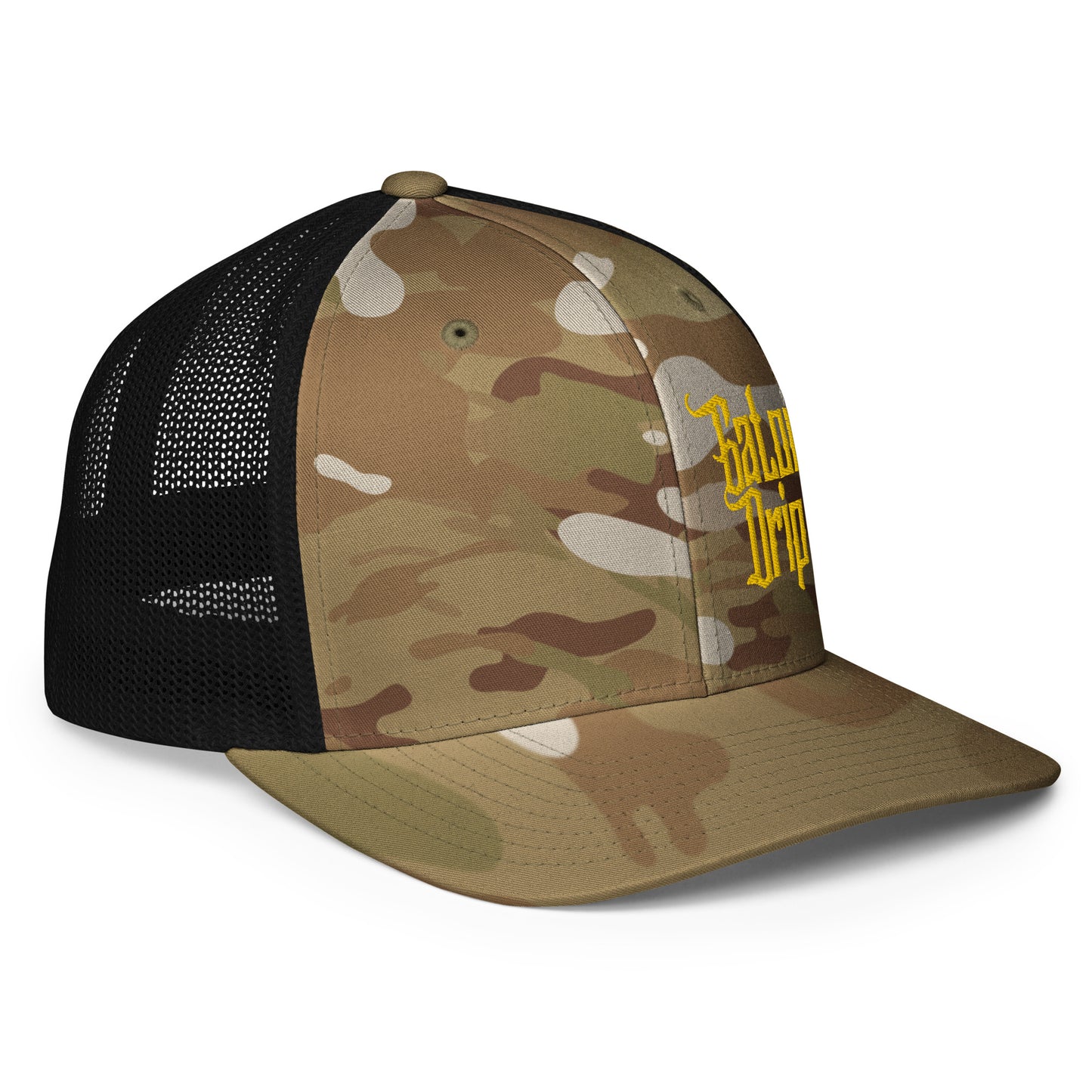 Multi-Camo/Green/Black Gator Drip Flexfit Exclusive Supa-Heavy Excess-Stunna Hypa-Flex Alligator Playuz Limited Edition OG Yellow Logo Fitted Trucka Playuz Cap