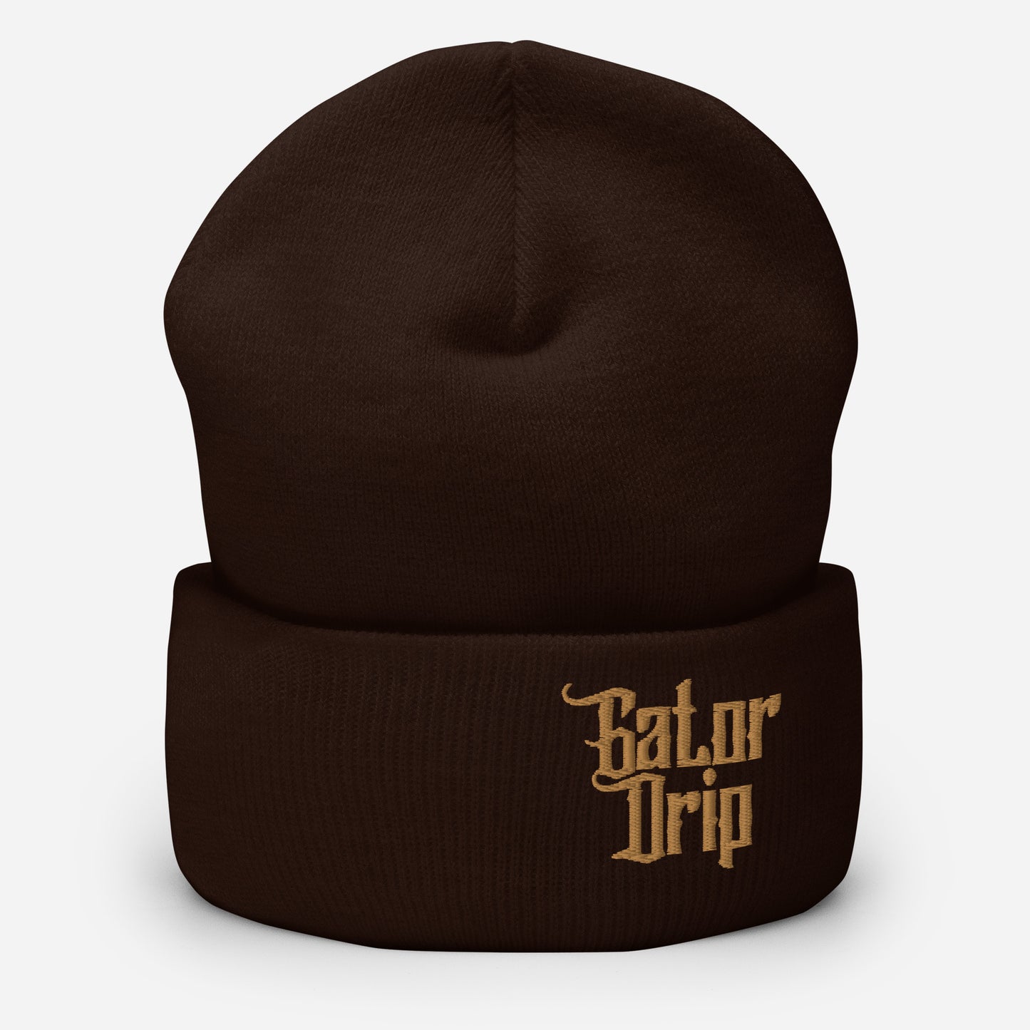 Brown Gator Drip x Yupoong 1501KC Exclusive Supa-Heavy Excess-Stunna Hypa-Flex Alligator Playuz Limited Edition OG Old Gold Logo Cuffed Playuz Beanie