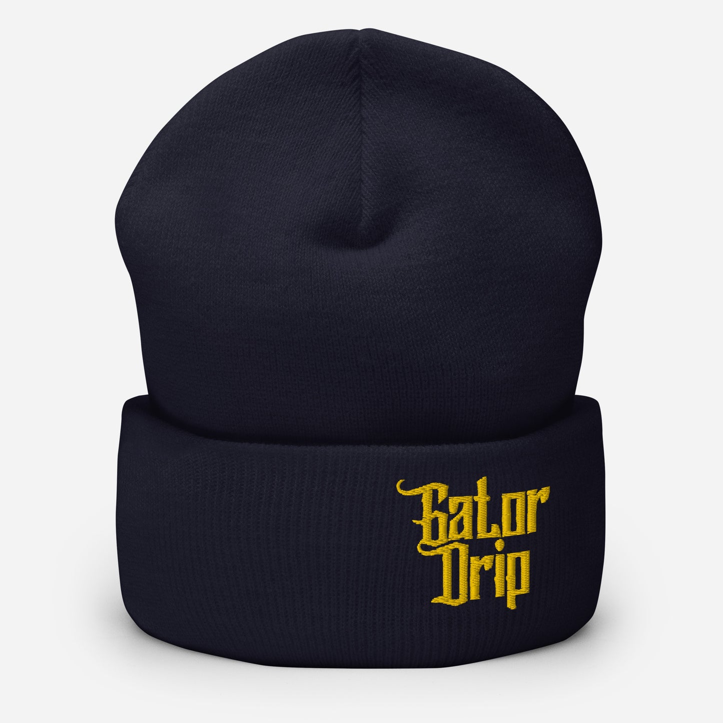 Navy Gator Drip x Yupoong 1501KC Exclusive Supa-Heavy Excess-Stunna Hypa-Flex Alligator Playuz Limited Edition OG Gold Logo Cuffed Playuz Beanie