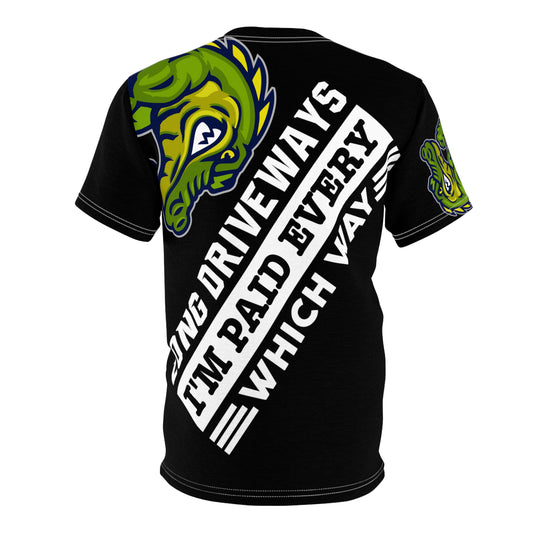 Black Flawdawear Limited Edition OG Alligator Papuh Playuz “Long Driveways I’m Paid Every Which Way” Unisex Cut & Sew Playuz Tee