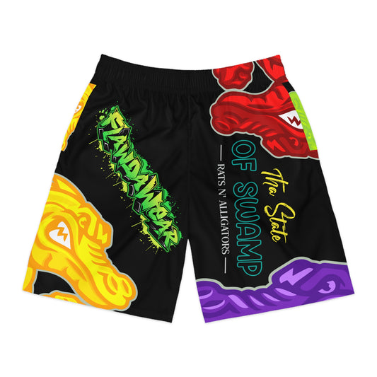 Black Flawdawear Limited Edition OG Flawda Mane “Tha State Of Swamp Rats N’ Alligators” Men’s Jogguz Playuz Shorts