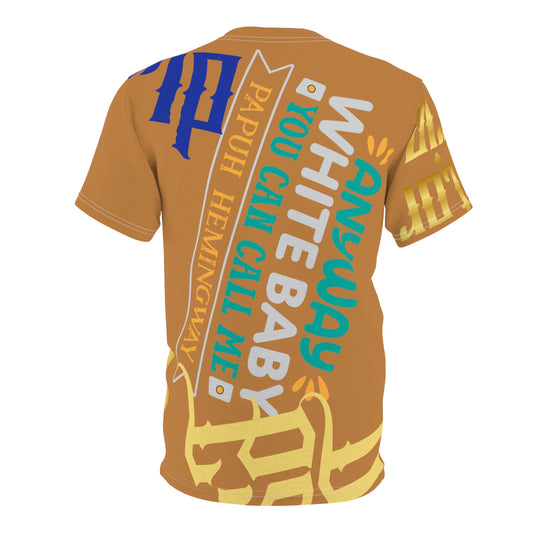 Light Brown Gator Drip Exclusive Supa-Heavy Excess-Stunna Flex Alligator Playuz Limited Edition OG Multi-Logo Rich Daddy “Anyway White Baby You Can Call Me Papuh Hemingway” Unisex Cut & Sew Playuz Tee
