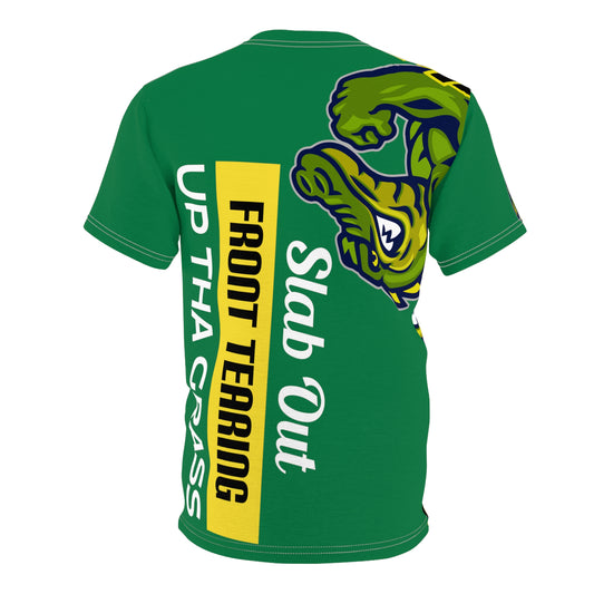 Dark Green Flawdawear Limited Edition OG Flawda Mane “Slab Out Front Terring Up Tha Grass” Unisex Cut & Sew Playuz Tee