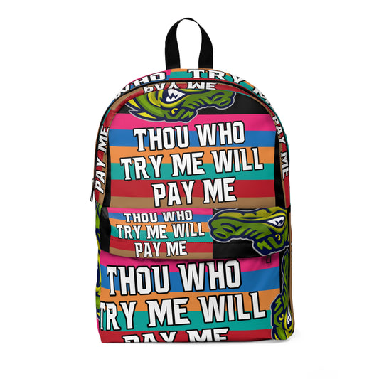Black Flawdawear Limited Edition OG Rich Daddy "Thou Who Try Me Will Pay Me" Classic Backpack