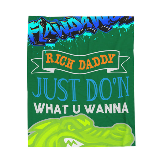 Dark Green Flawdawear Limited Edition OG Rich Daddy “Rich Daddy Just Do’n What U Wanna” Velveteen Plush Playuz Blanket