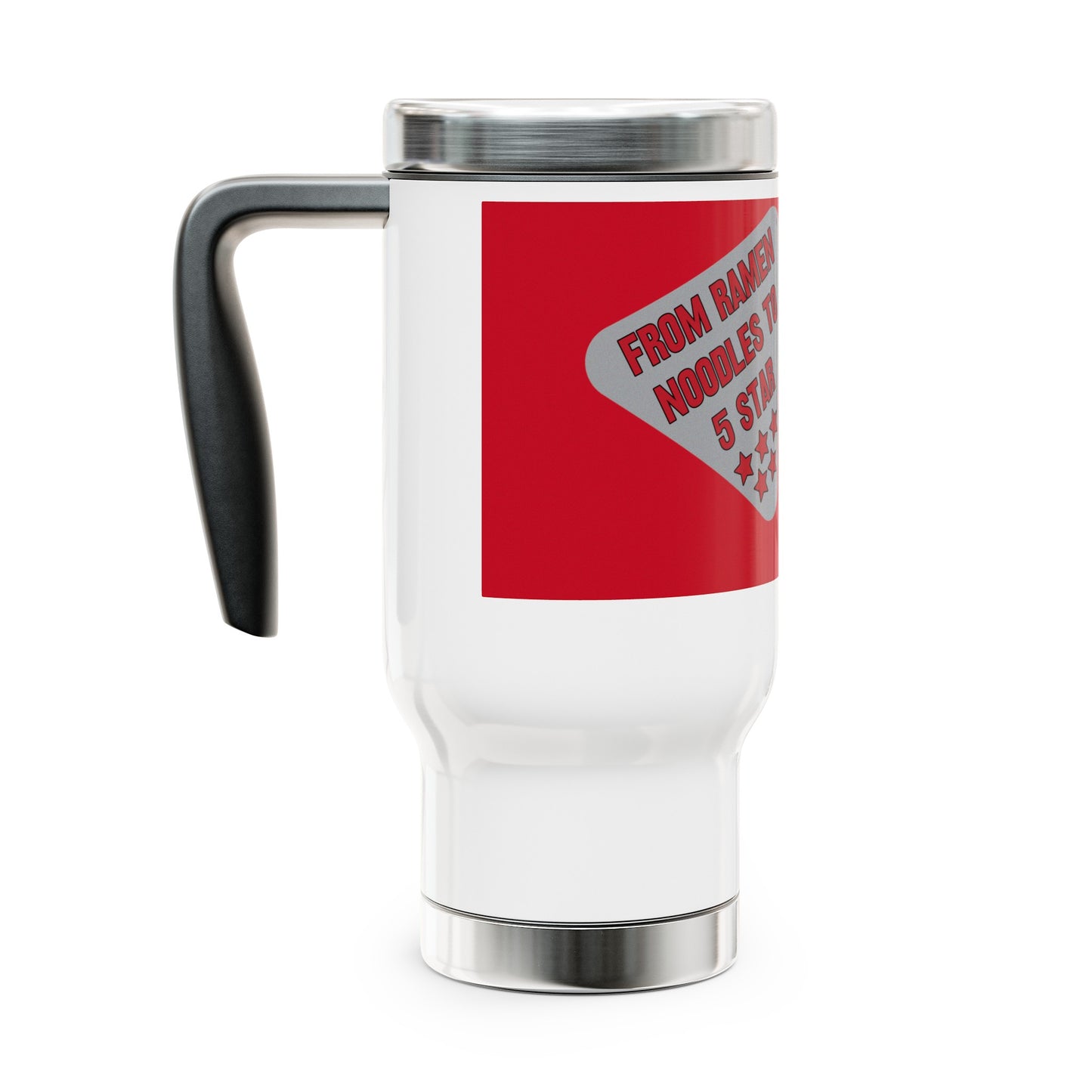 White/Red Flawdawear Limited Edition OG Flawda Mane “From Ramen Noodles To 5 Star” Stainless Steel Travel Playuz Mug with Handle, 14oz