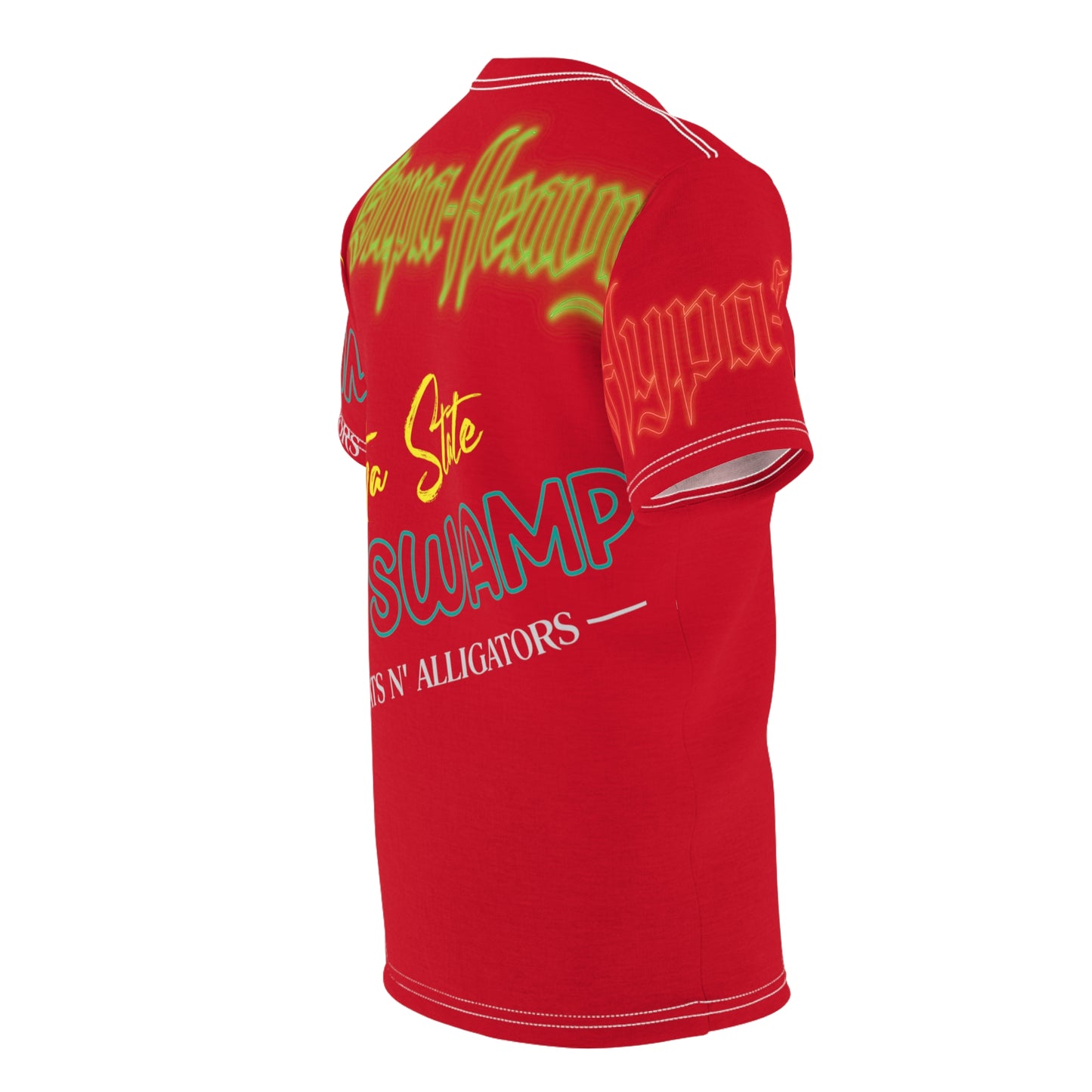 Red Gator Drip Exclusive Supa-Heavy Excess-Stunna Hypa-Flex Limited Edition OG Flawda Mane “Tha State Of Swamp Rats N’ Alligators” Unisex Cut & Sew Playuz Tee