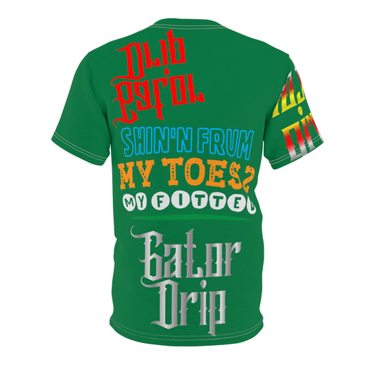Dark Green Gator Drip Exclusive Supa-Heavy Excess-Stunna Flex Alligator Playuz Limited Edition OG Multi-Logo Rich Daddy “Shin’n Frum My Toes 2 My Fitted" Unisex Cut & Sew Playuz Tee