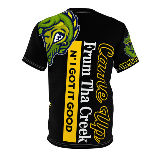 Black Flawdawear Limited Edition OG Flawda Mane “Came Up Frum Tha Creek N’ I Got It Good” Unisex Cut & Sew Playuz Tee