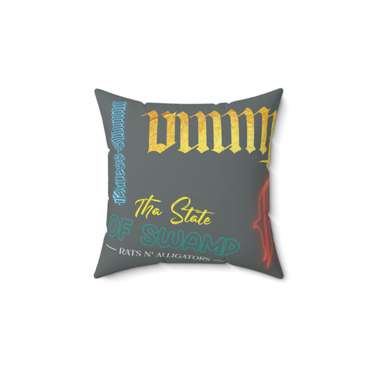 Dark Grey Gator Drip Exclusive Supa-Heavy Excess-Stunna Hypa-Flex Limited Edition OG Flawda Mane “Tha State Of Swamp Rats N’ Alligators” Polyester Square Playuz Pillow