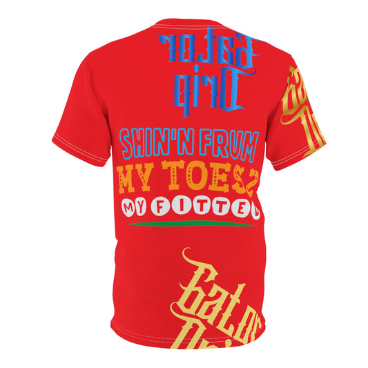 Red Gator Drip Exclusive Supa-Heavy Excess-Stunna Flex Alligator Playuz Limited Edition OG Multi-Logo Rich Daddy “Shin’n Frum My Toes 2 My Fitted" Unisex Cut & Sew Playuz Tee