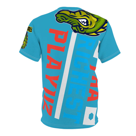 Turquoise Flawdawear Limited Edition OG Alligator Papuh Playuz “Tha Richest Playuz” Unisex Cut & Sew Playuz Tee