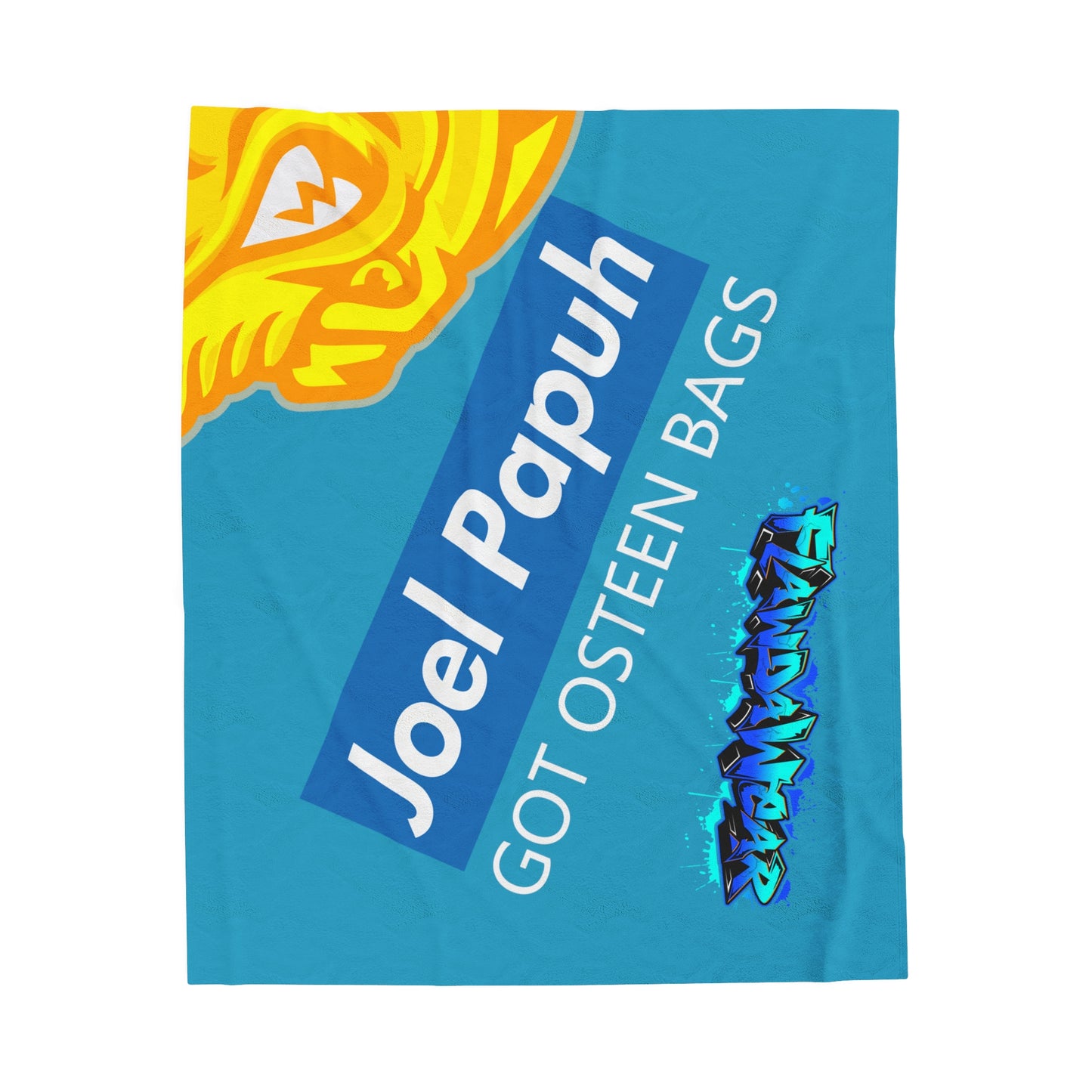 Turquoise Flawdawear Limited Edition OG Rich Daddy “Joel Papuh Got Osteen Bags” Velveteen Plush Playuz Blanket