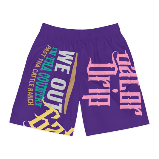 Purple Gator Drip Exclusive Supa-Heavy Excess-Stunna Flex Alligator Playuz Limited Edition OG Multi-Logo Rich Daddy “We Out In Tha Country Past Tha Cattle Ranch” Men’s Jogguz Playuz Shorts