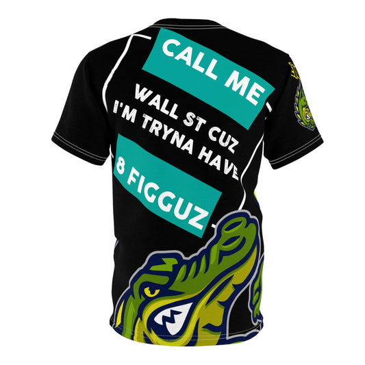 Black Flawdawear Limited Edition OG Flawda Mane “Call Me Wall St Cuz I’m Tryna Have 8 Figguz” Unisex Cut & Sew Playuz Tee