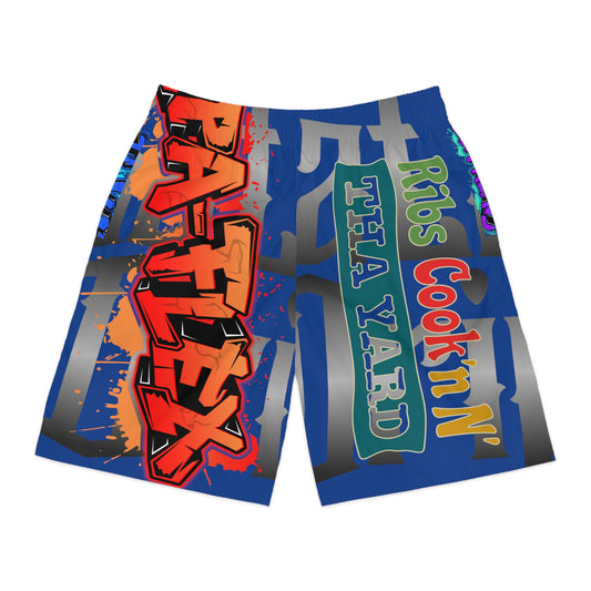 Dark Blue Gator Drip Exclusive Supa-Heavy Excess-Stunna Hypa-Flex Limited Edition OG Flawda Mane “Ribs Cook’n N’ Tha Yard” Men’s Jogguz Playuz Shorts